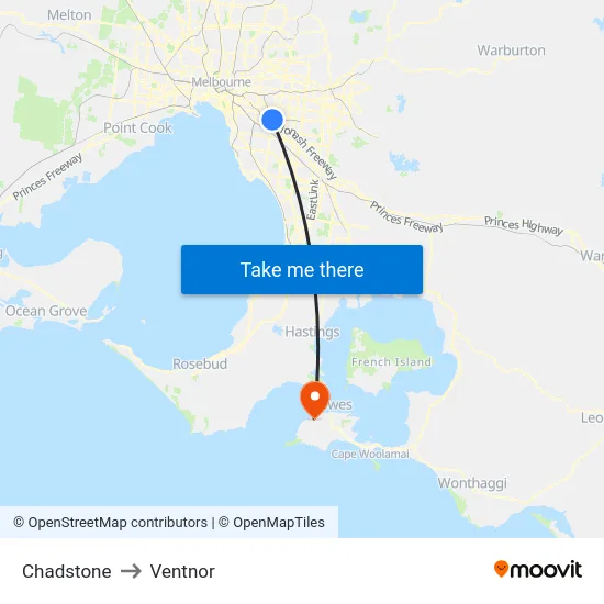 Chadstone to Ventnor map
