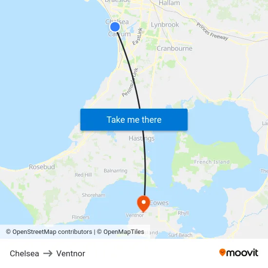 Chelsea to Ventnor map