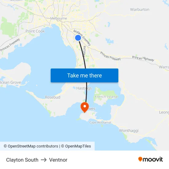 Clayton South to Ventnor map