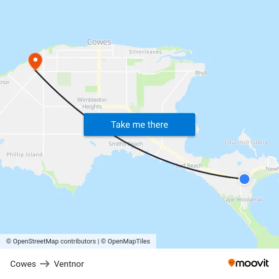 Cowes to Ventnor map