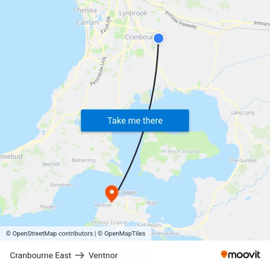 Cranbourne East to Ventnor map