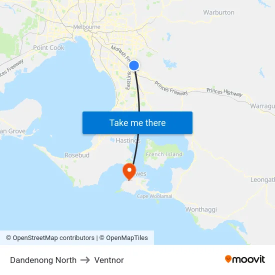 Dandenong North to Ventnor map