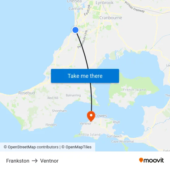 Frankston to Ventnor map