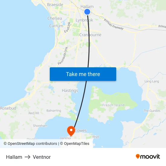 Hallam to Ventnor map