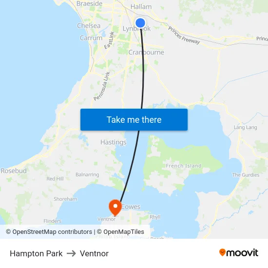 Hampton Park to Ventnor map
