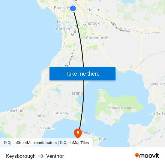 Keysborough to Ventnor map