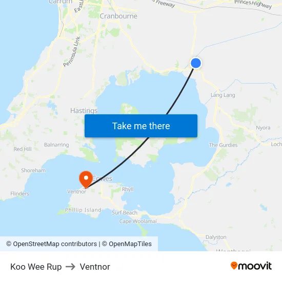 Koo Wee Rup to Ventnor map