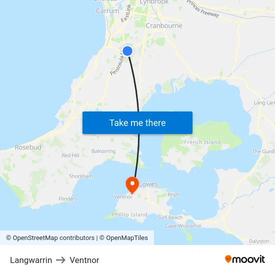 Langwarrin to Ventnor map