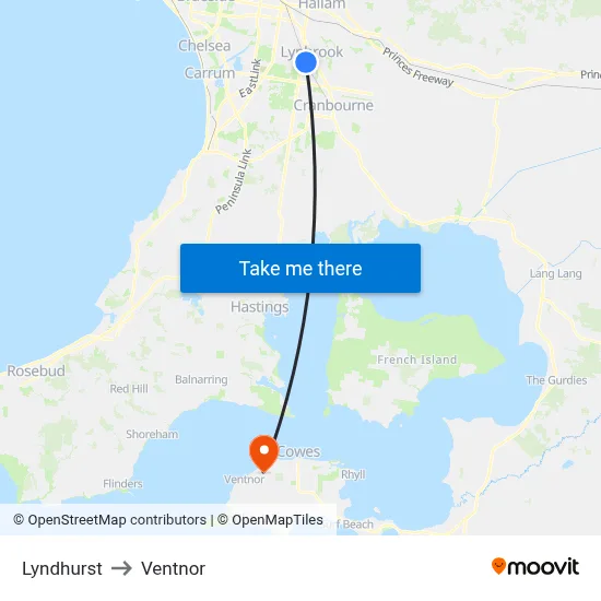 Lyndhurst to Ventnor map