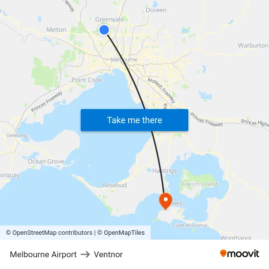 Melbourne Airport to Ventnor map