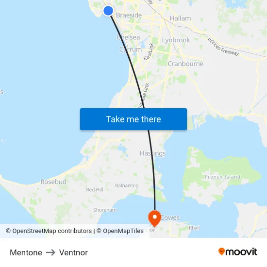 Mentone to Ventnor map