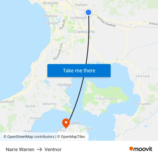 Narre Warren to Ventnor map