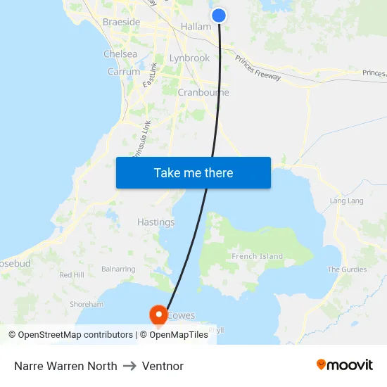 Narre Warren North to Ventnor map