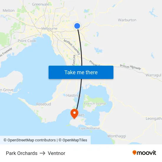 Park Orchards to Ventnor map