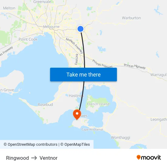 Ringwood to Ventnor map