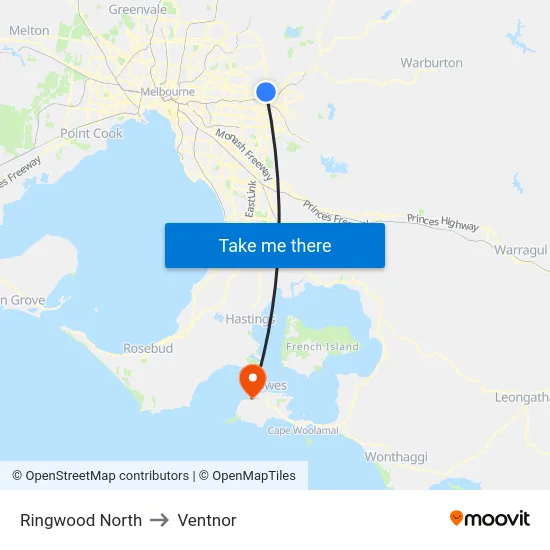 Ringwood North to Ventnor map