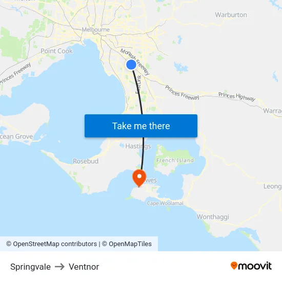 Springvale to Ventnor map