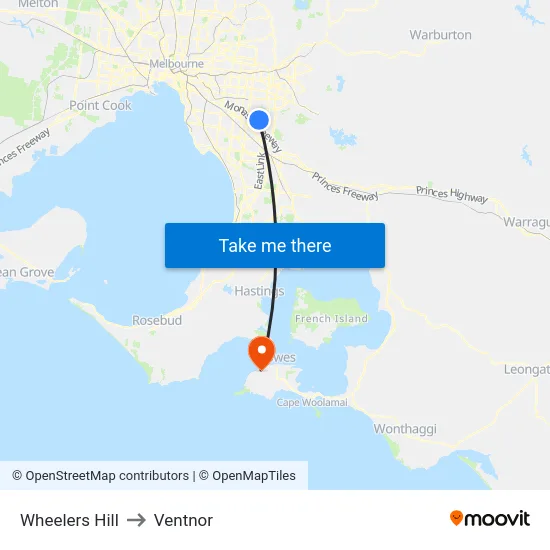 Wheelers Hill to Ventnor map