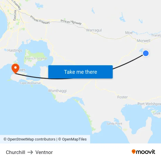 Churchill to Ventnor map
