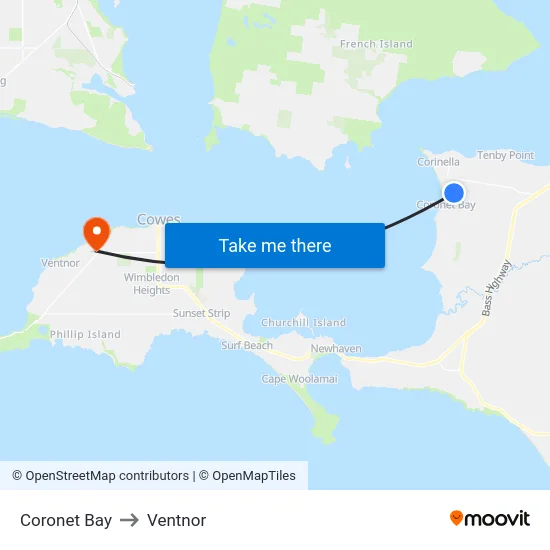 Coronet Bay to Ventnor map