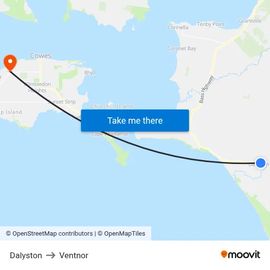 Dalyston to Ventnor map