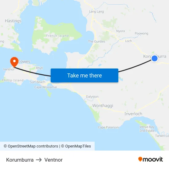 Korumburra to Ventnor map