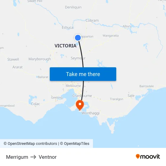 Merrigum to Ventnor map