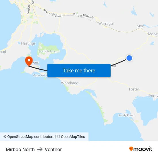 Mirboo North to Ventnor map