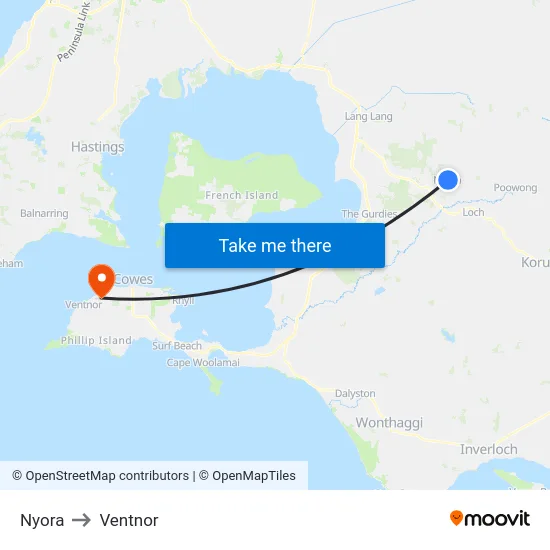 Nyora to Ventnor map