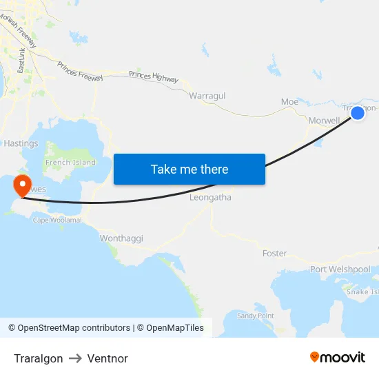 Traralgon to Ventnor map