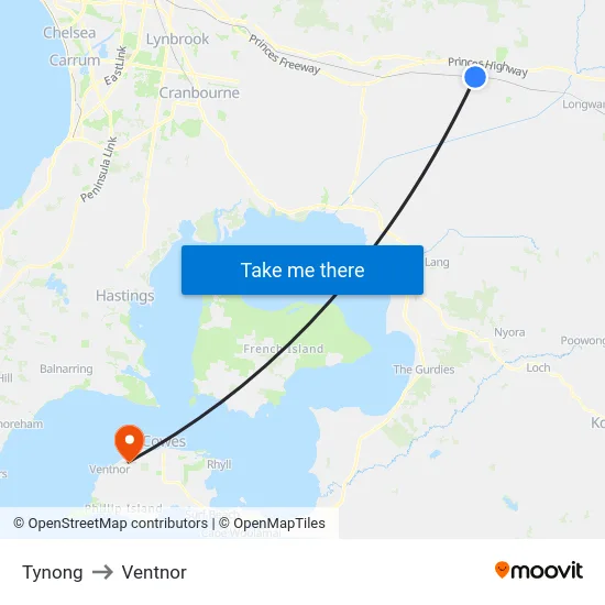 Tynong to Ventnor map