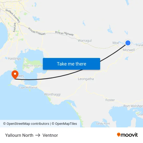 Yallourn North to Ventnor map