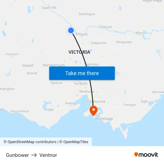 Gunbower to Ventnor map