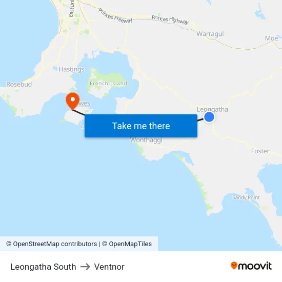 Leongatha South to Ventnor map