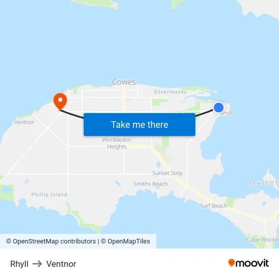Rhyll to Ventnor map