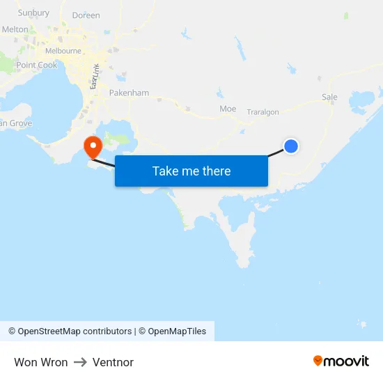Won Wron to Ventnor map