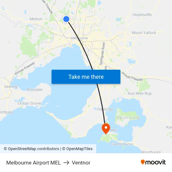 Melbourne Airport MEL to Ventnor map