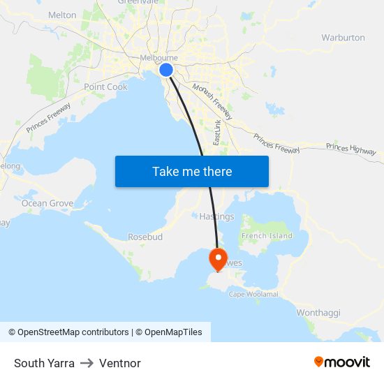 South Yarra to Ventnor map