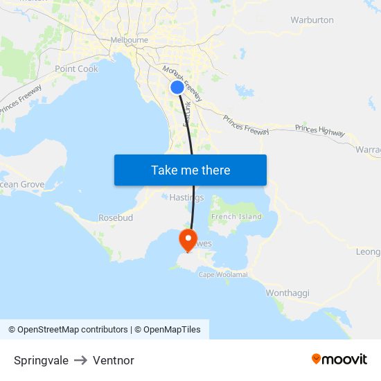 Springvale to Ventnor map