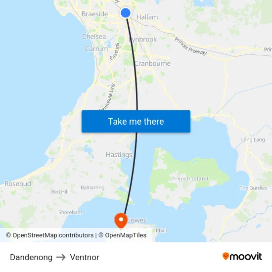 Dandenong to Ventnor map