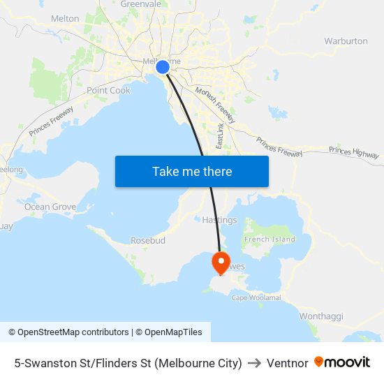 5-Swanston St/Flinders St (Melbourne City) to Ventnor map