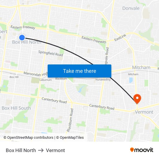 Box Hill North to Vermont map