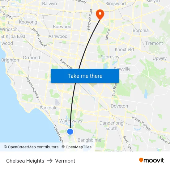 Chelsea Heights to Vermont map
