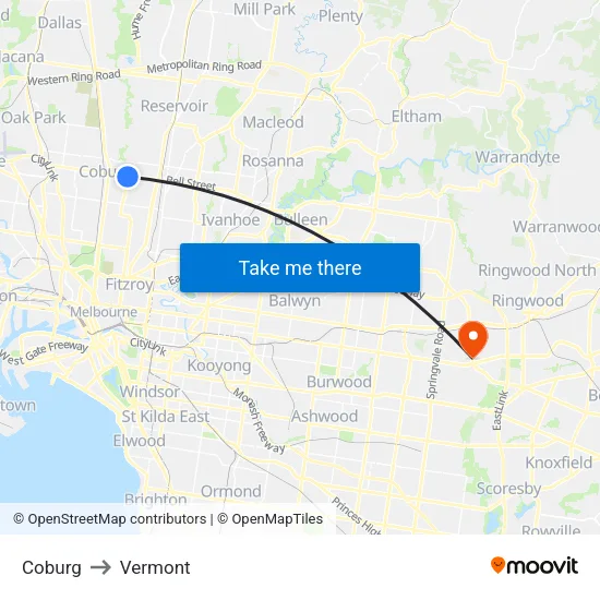 Coburg to Vermont map
