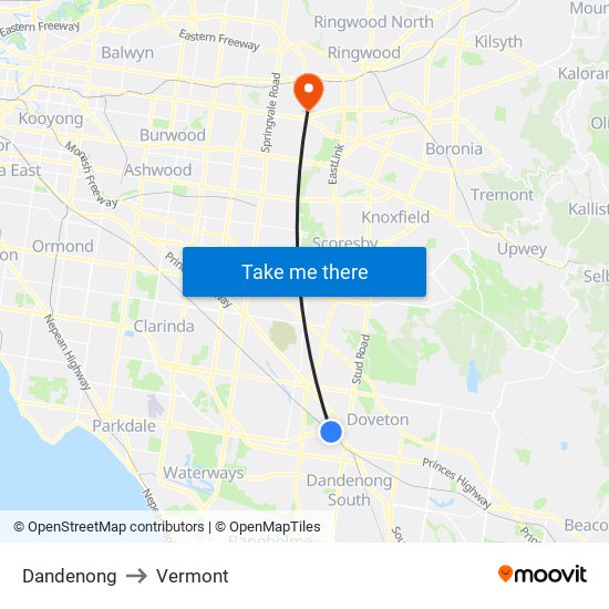 Dandenong to Vermont map