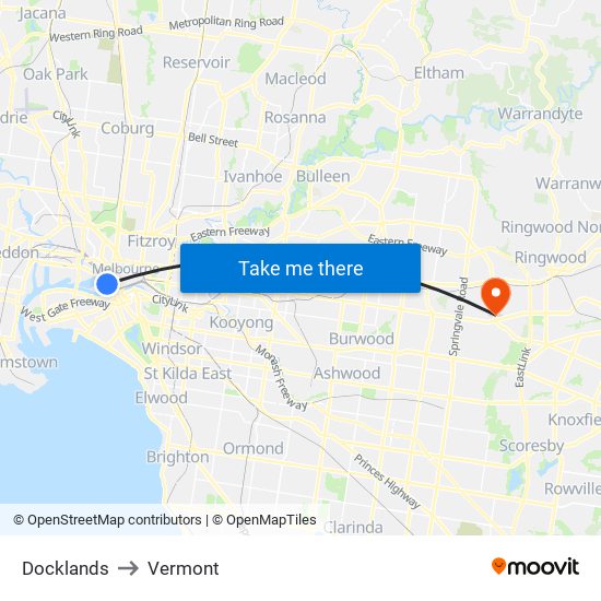 Docklands to Vermont map