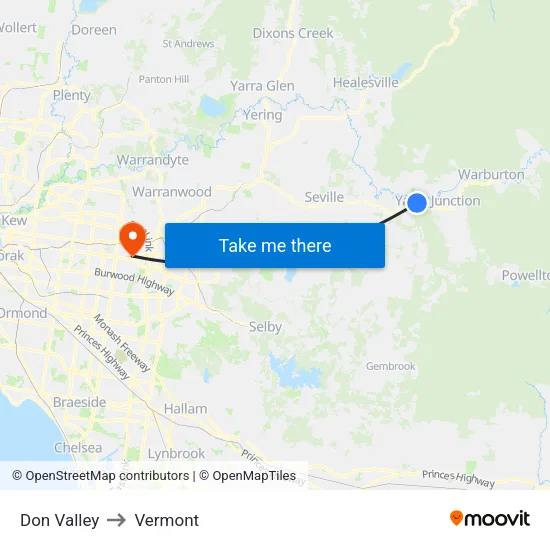 Don Valley to Vermont map