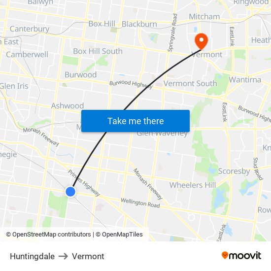 Huntingdale to Vermont map