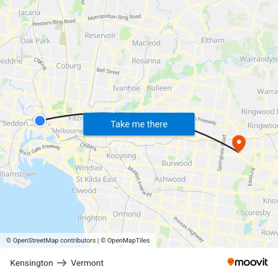 Kensington to Vermont map