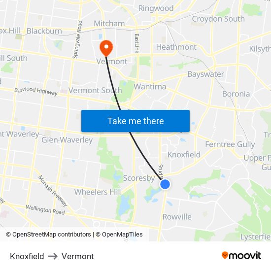 Knoxfield to Vermont map